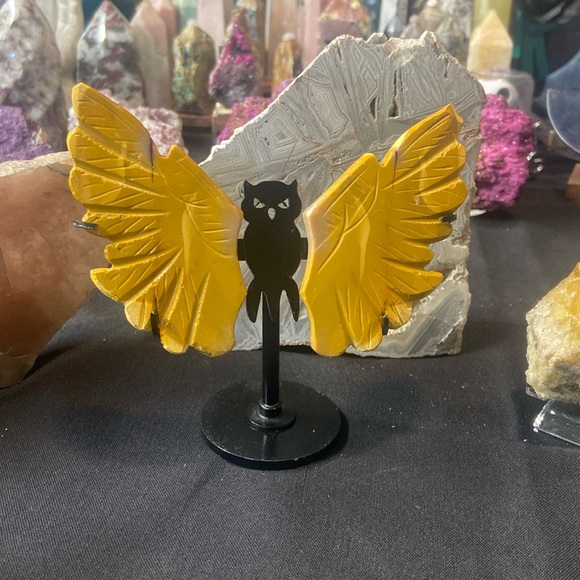 mustard  mookaite owl with stand 5" x  5" - Picture 1 of 4